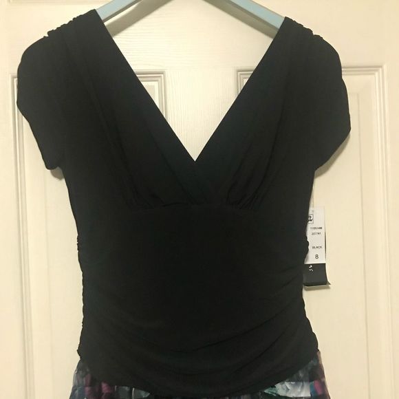 NWT $129 SL Fashions | Watercolor | Roses Stripes Organza Floral | Missy Dress - Picture 4 of 12